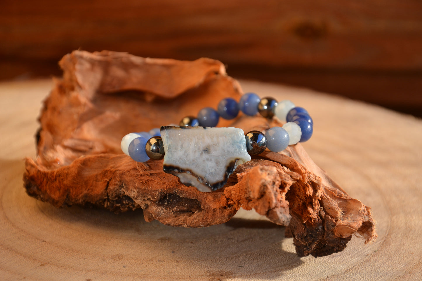Náramok achát, avanturín, aquamarin / Agate, avanturine and aquamarine bracelet