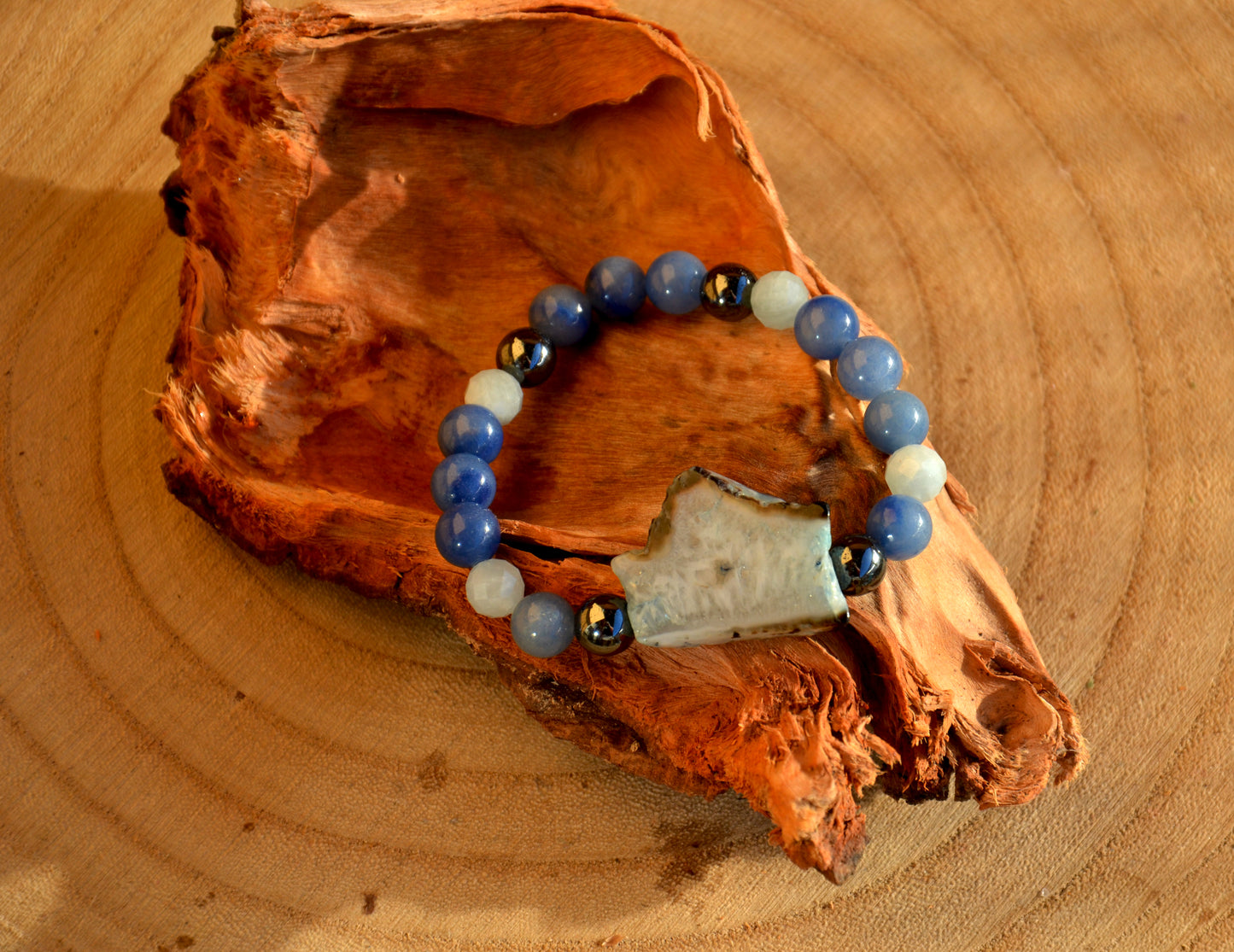 Náramok achát, avanturín, aquamarin / Agate, avanturine and aquamarine bracelet
