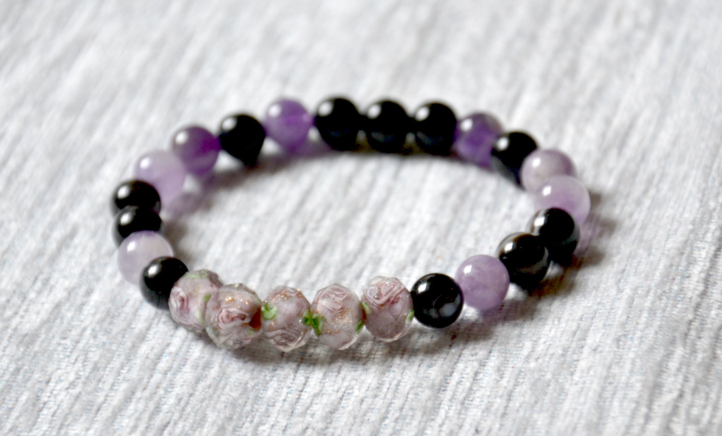 Náramok ametyst a obsidian