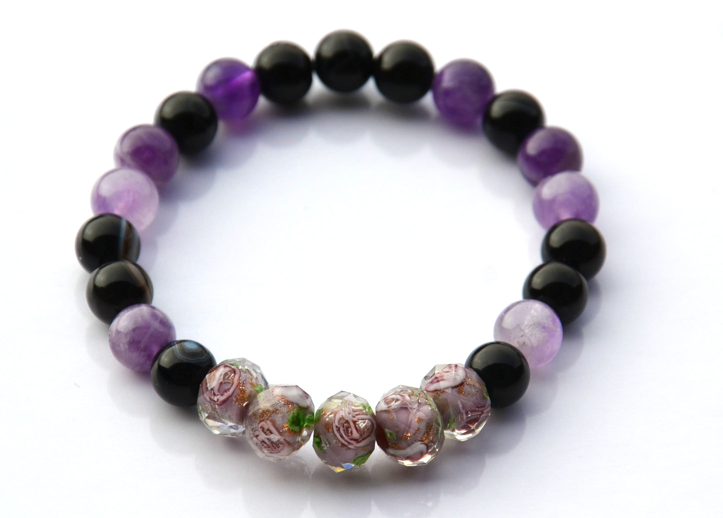 Náramok ametyst a obsidian