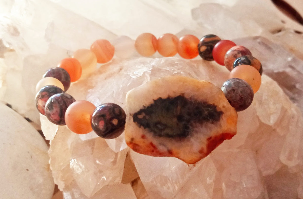 Náramok Karneol a jaspis leopardí /Narual carnelian and leopard jasper bracelet