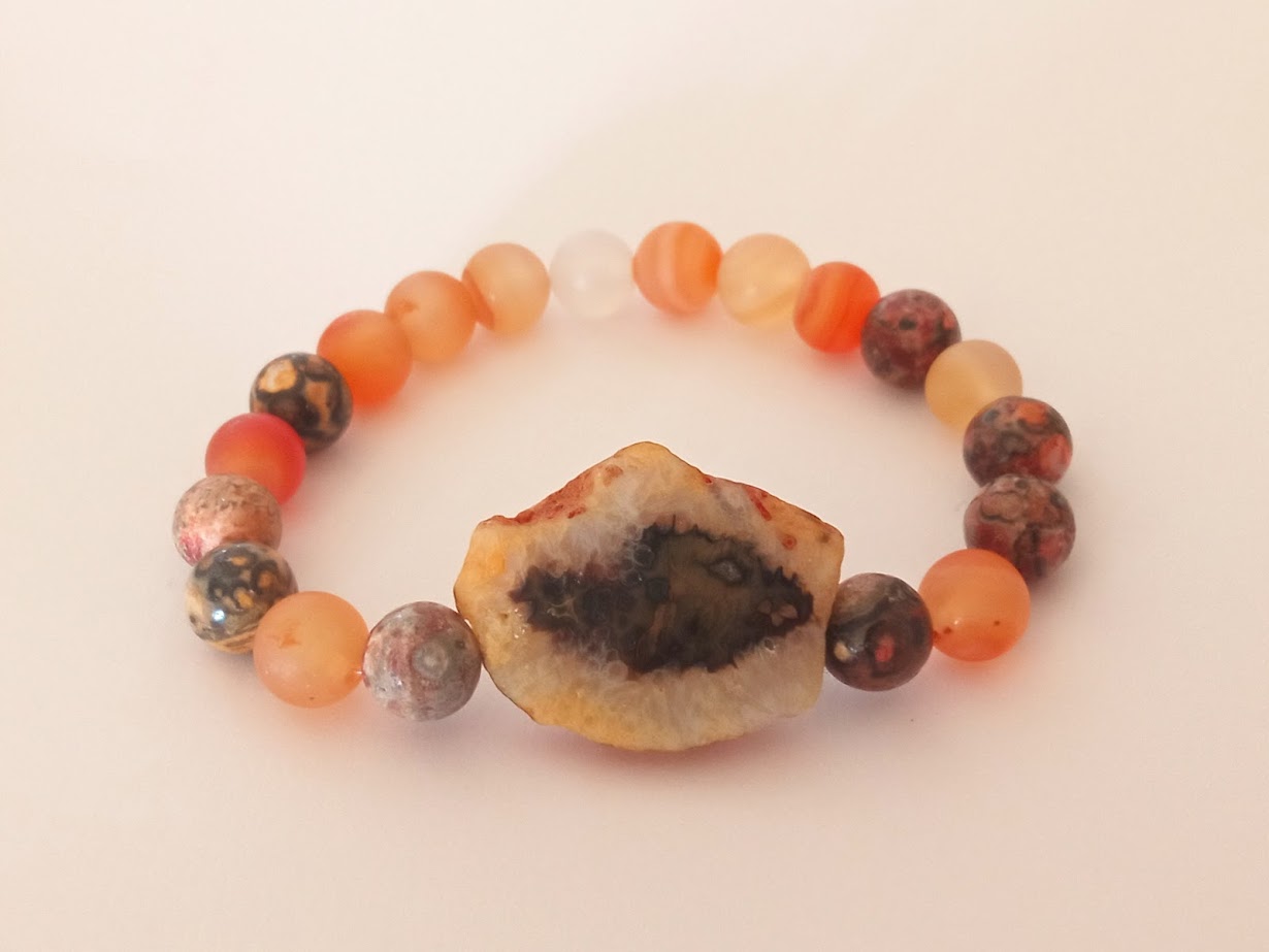 Náramok Karneol a jaspis leopardí /Narual carnelian and leopard jasper bracelet