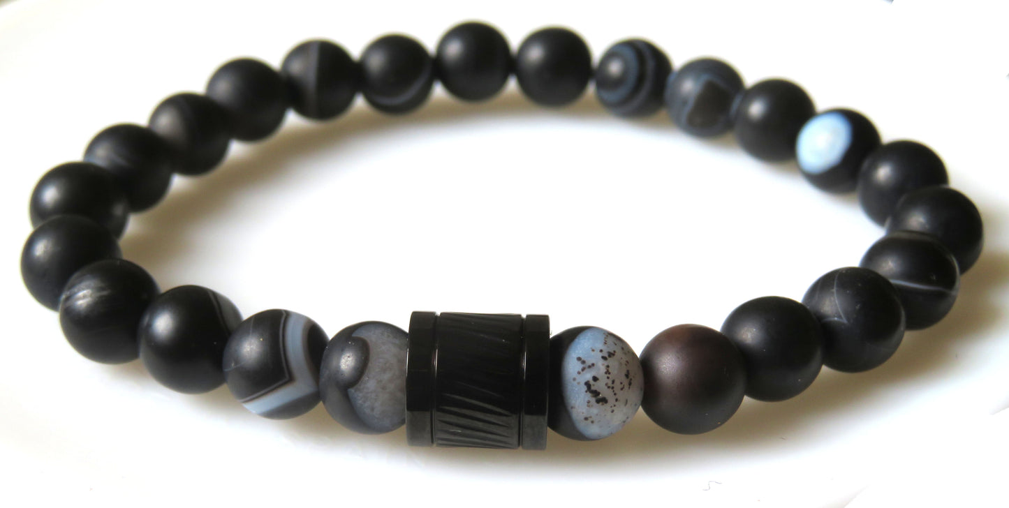 Pánsky náramok krajkový achát / Stripe agate bracelet for men