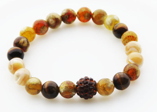 Ohnivý achát, trochu shell a tigrie oko / Fire agate, trochus shell and tiger eye