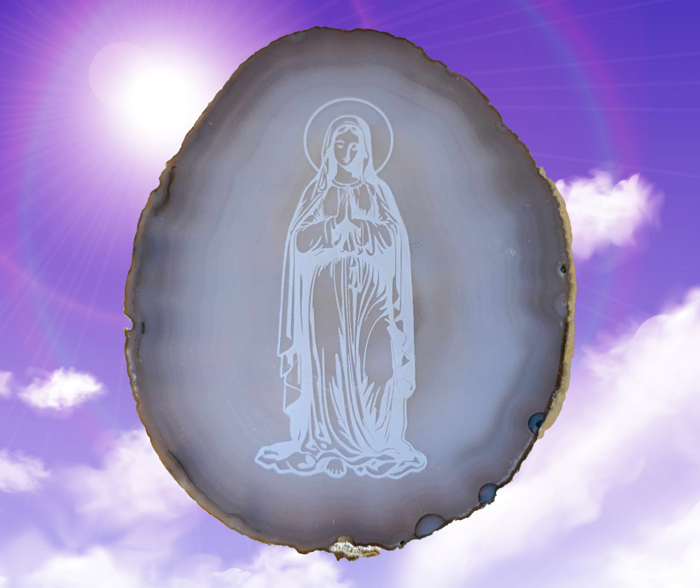 Obojstranný achát symbol Panna Mária