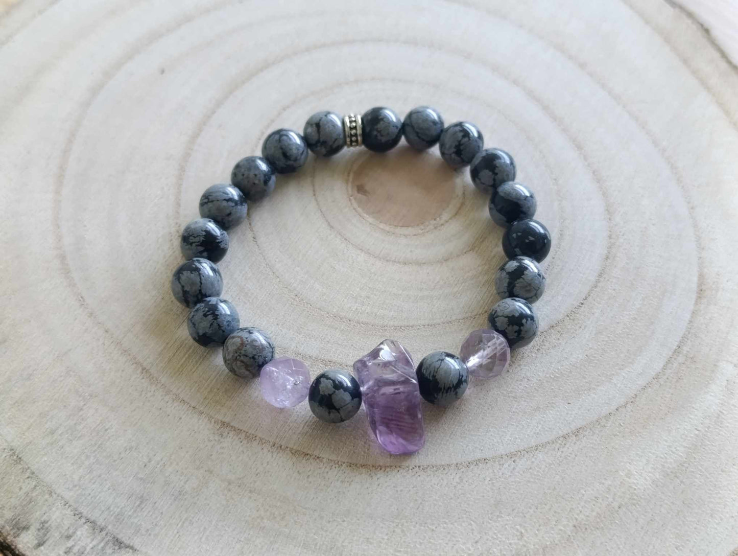 Náramok ametyst a vločkový obsidián
