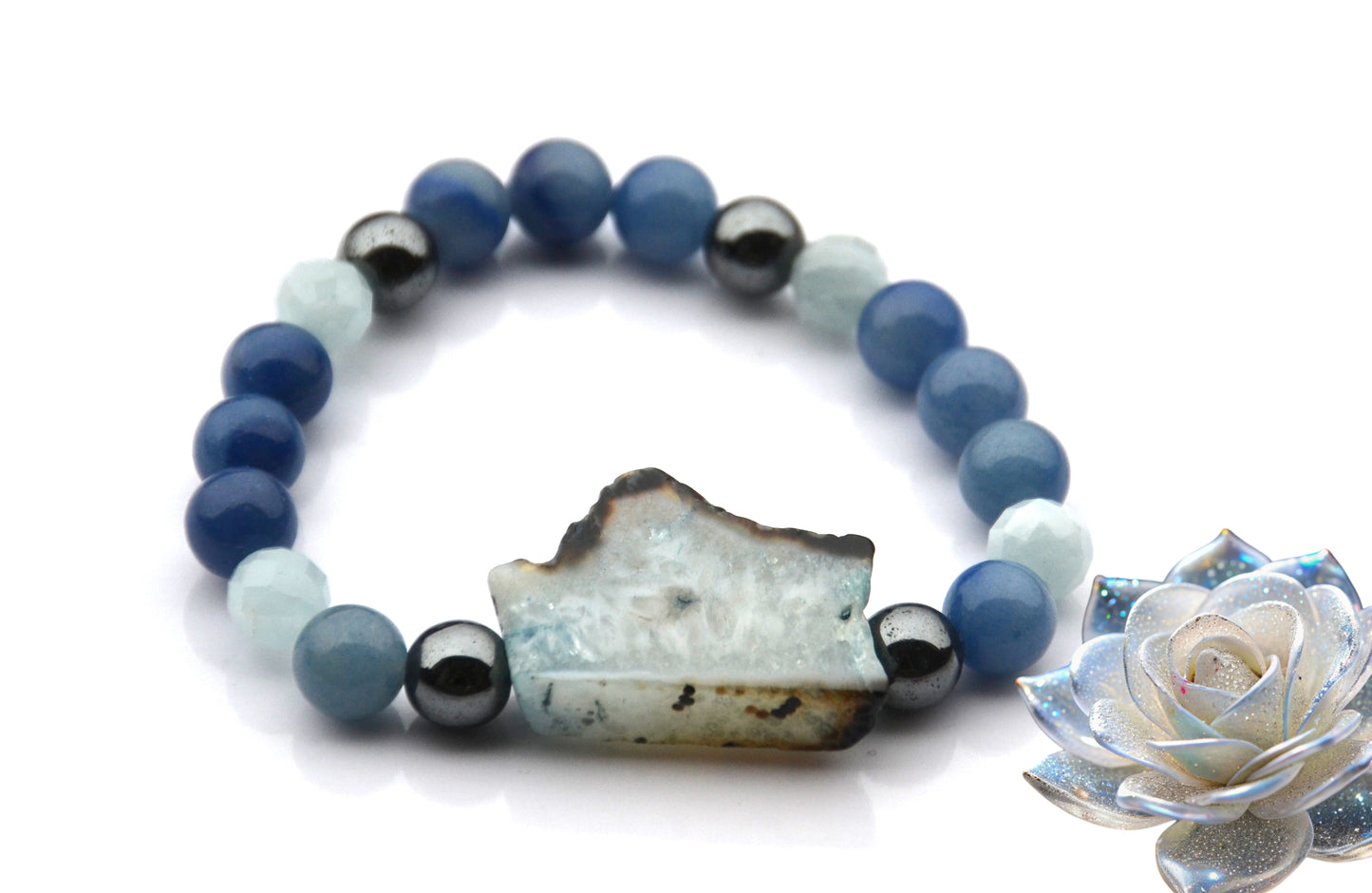 Náramok achát, avanturín, aquamarin / Agate, avanturine and aquamarine bracelet